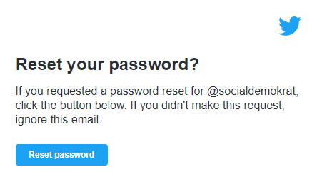 Återställ lösenord för Socialdemokraternas Twitterkonto.