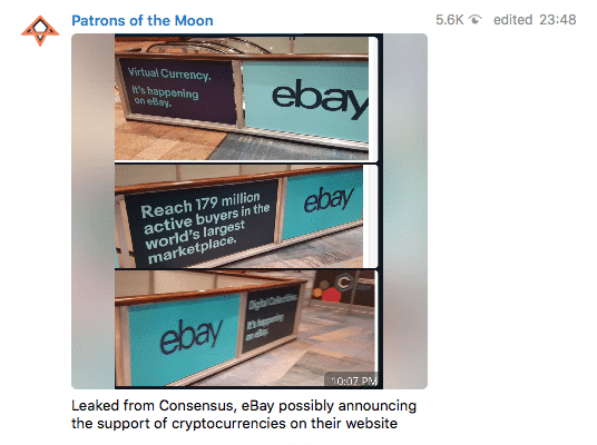 Reklamskyltar från Ebay från kryptokonferensen Consensus i New York.