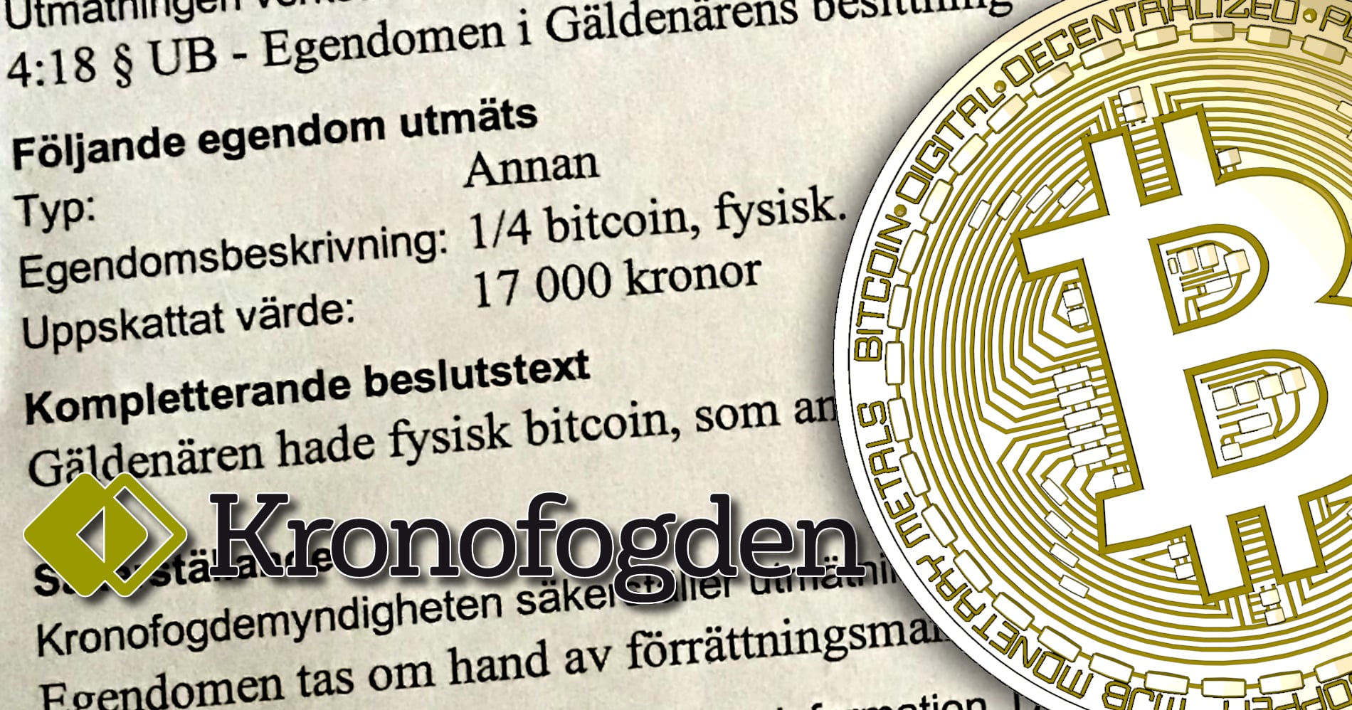 Kronofogden accepterar bitcoins som betalning