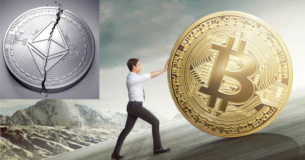 Kryptodygnet: Ethereum störtdyker och bitcoins marknadsandel ökar.