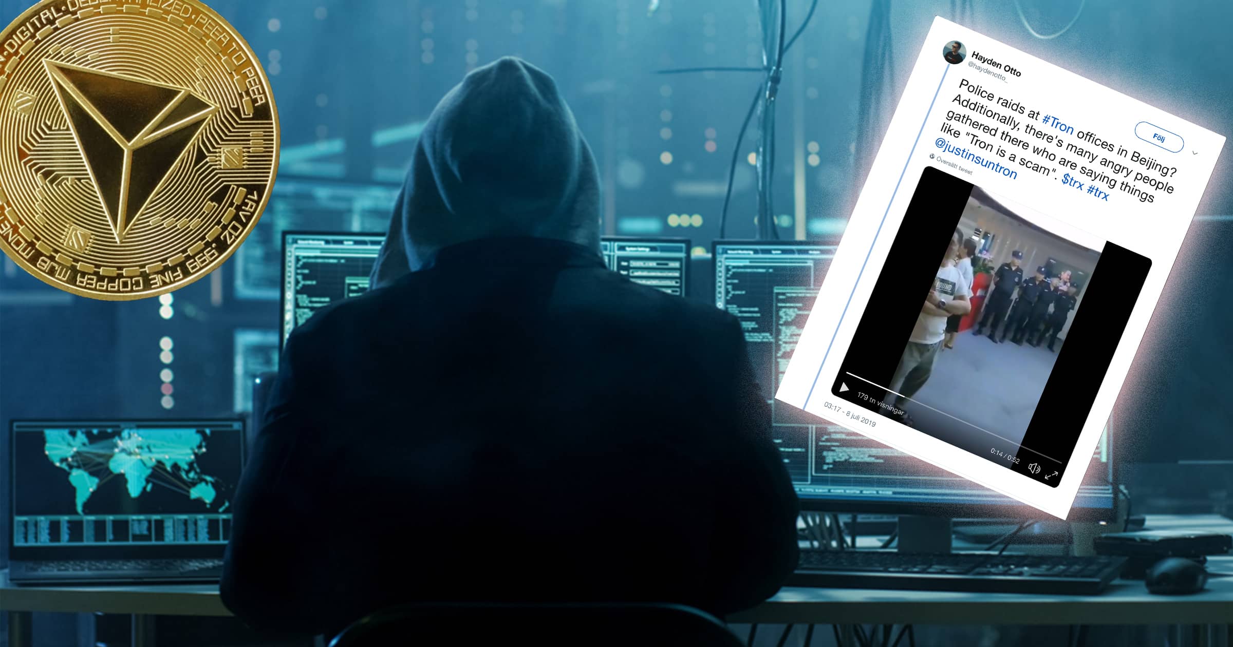 Kaosscener vid kryptovalutan trons kontor – fullt med polis och arga människor
