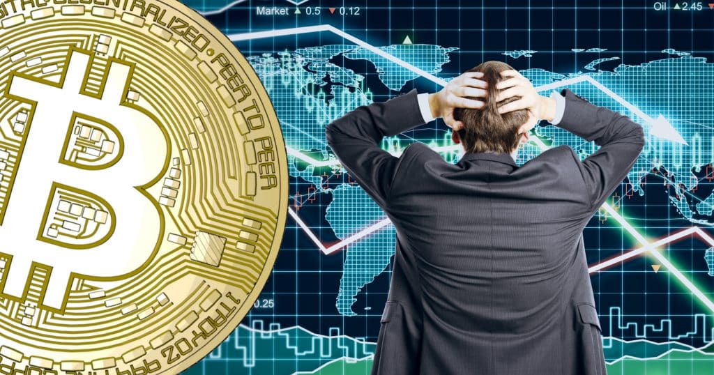 Bitcoinpriset faller under 8 000 dollar medan världens börser störtdyker.