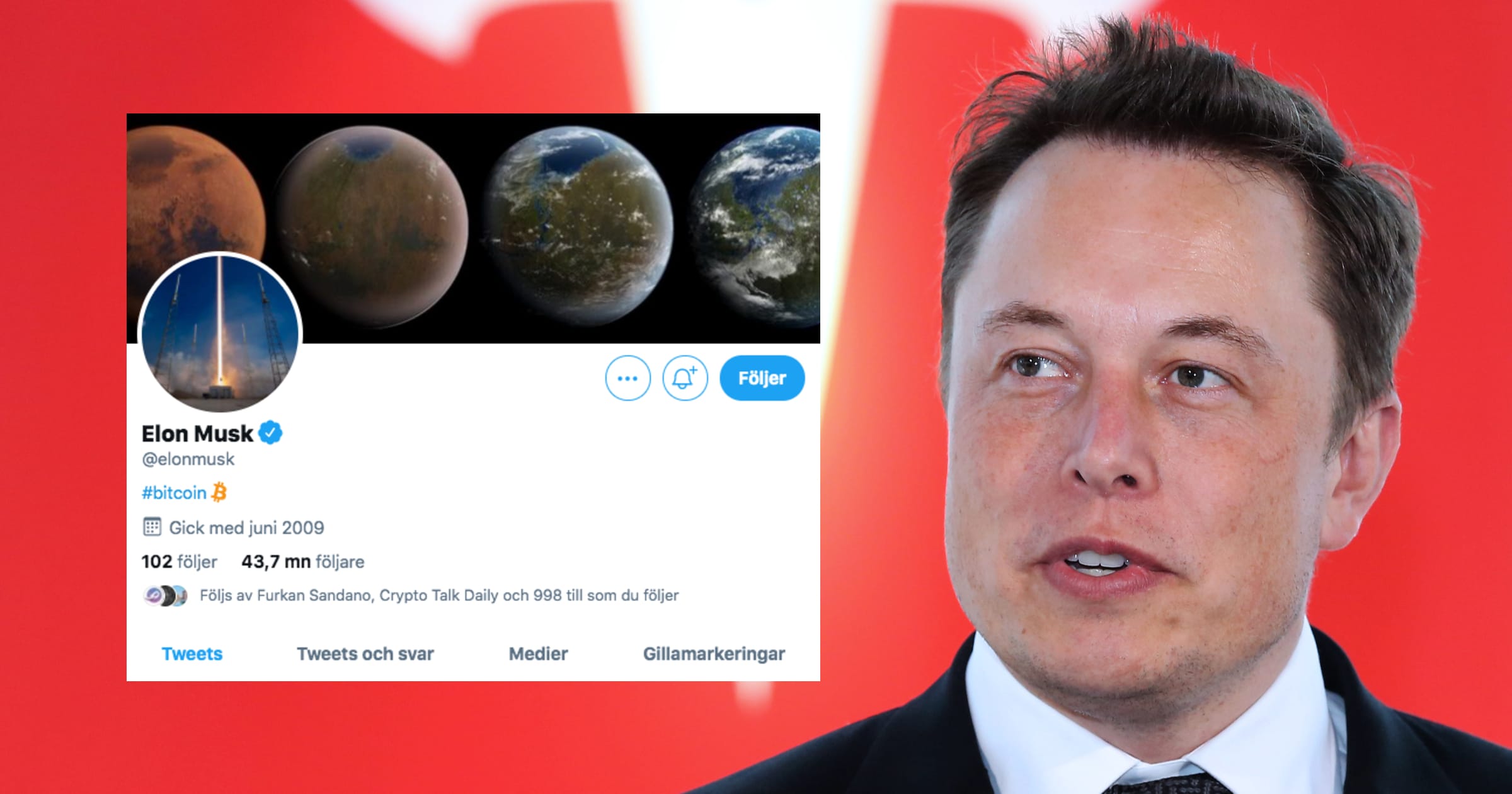 Elon Musk ändrar sin Twitter-bio till "#bitcoin" – priset rusar nästan 20 procent.