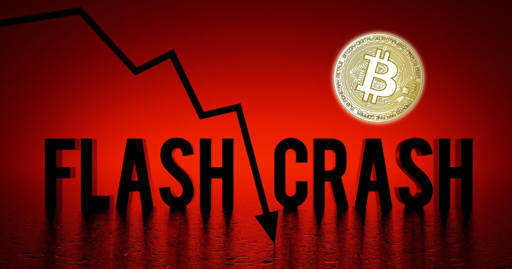 Mörkröda siffror för bitcoinpriset – rasar 14 procent i "flash crash"
