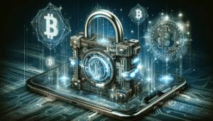 DALL·E 2023-11-15 10.00.08 - A detailed digital illustration for a news article about cybersecurity and cryptocurrency. The image shows a large, complex digital lock on