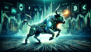 DALL·E 2023-11-24 09.53.55 - A dynamic and modern illustration representing the concept of a cryptocurrency bull market in 2024. The image features a stylized bull, made