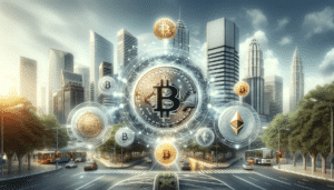 DALL·E 2023-11-24 10.46.15 - A digital representation of bitcoin and other cryptocurrencies, showing a variety of coins including Bitcoin and Ether, against a backdrop o