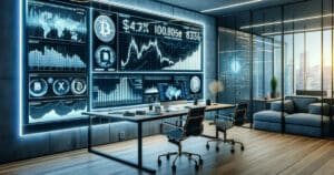 DALL-E-2024-01-03-10.18.54-A-modern-and-sleek-office-setting-with-a-large-digital-display-showing-Bitcoin-and-stock-market-graphs.-The-office-has-a-contemporary-design-e1704273586171
