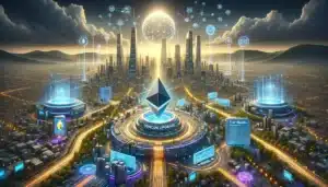DALL·E 2024-02-09 10.47.45 - Visualize the excitement and technological innovation of Ethereum's upcoming Dencun upgrade, prominently featuring the groundbreaking 'prot