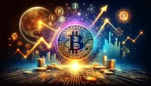 DALL·E 2024-02-12 10.39.38 - Create a horizontal image depicting the concept of Bitcoin becoming stronger ahead of its halving event, with symbols such as a rising grap