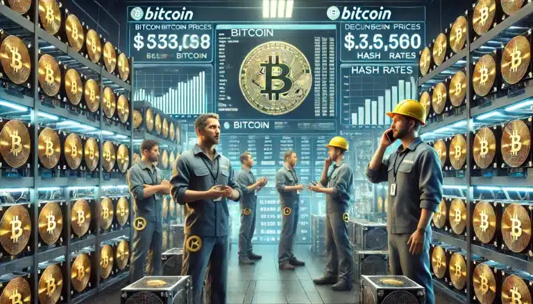 DALL·E 2024-06-18 13.41.08 - Bitcoin miners in a large data center selling their bitcoin