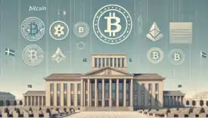 DALL·E 2024-06-25 10.06.20 - A horizontal image depicting a government building with a focus on cryptocurrency elements. The building should have a modern Scandinavian